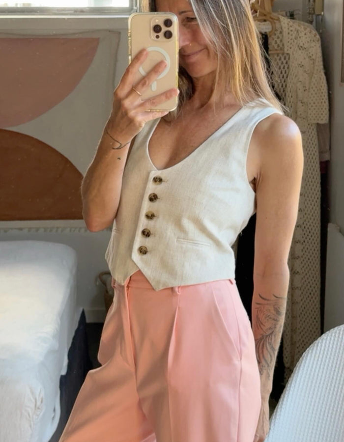 GLASSONS // Oatmeal Linen Vest // Size 6