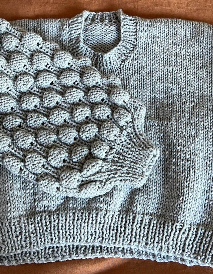 Tiny Hearts Bobble Sleeve Crew // Grey Wool