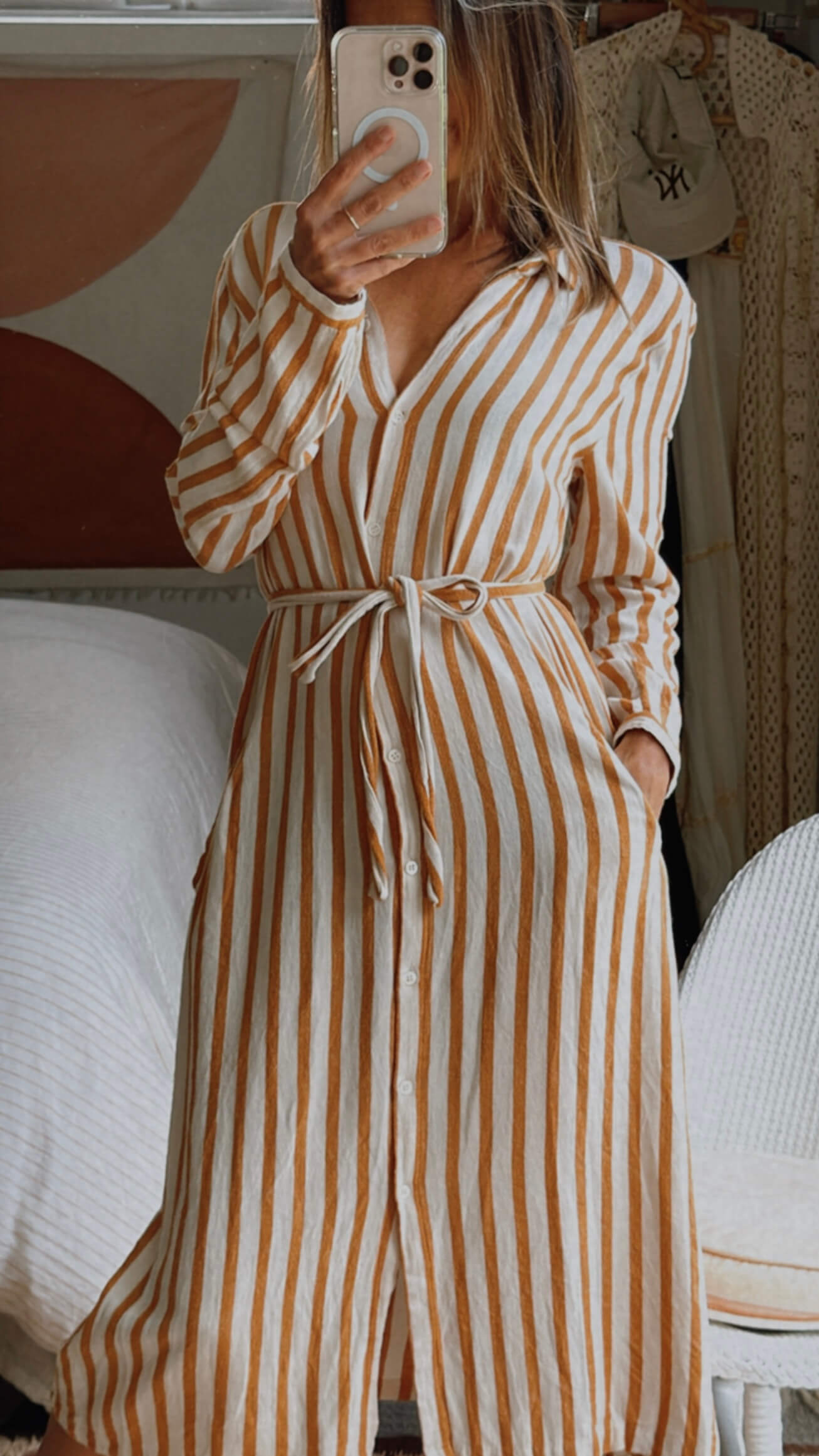 HARTFORD (France) // Striped Shirt Dress // Terracotta/Cream // Small (8-10)