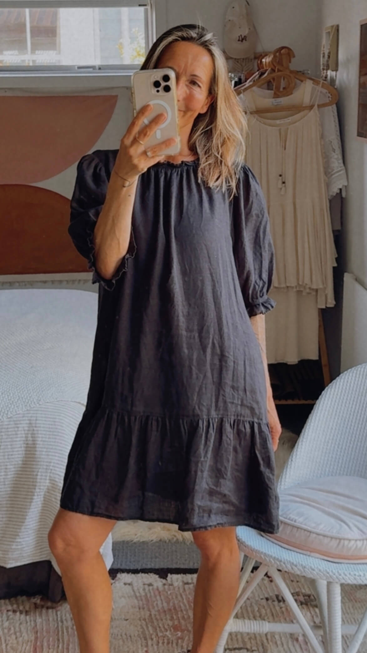 STELLA + GEMMA // Linen Shift Dress // Black // Size 14