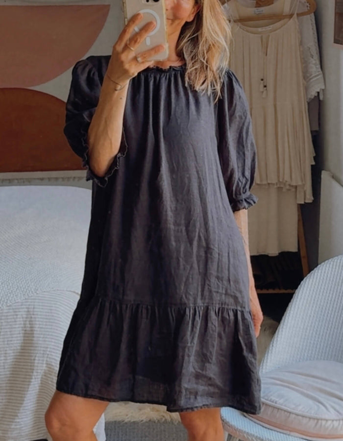 STELLA + GEMMA // Linen Shift Dress // Black // Size 14