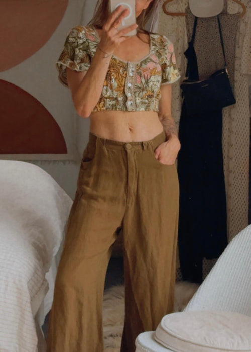 ILAM // Linen Wide Legged Pants // Khaki // Size 8