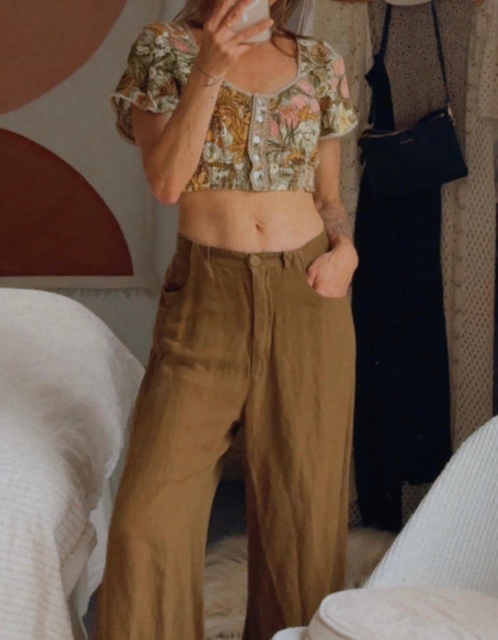 ILAM // Linen Wide Legged Pants // Khaki // Size 8