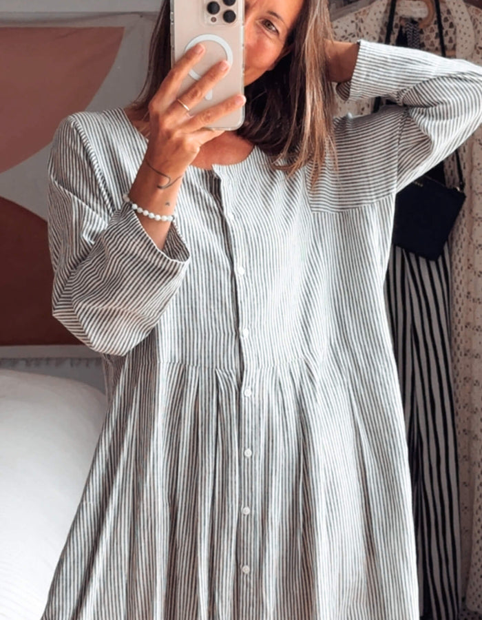 SOHAM DAVE // Grey Pinstripe Dress // S/M