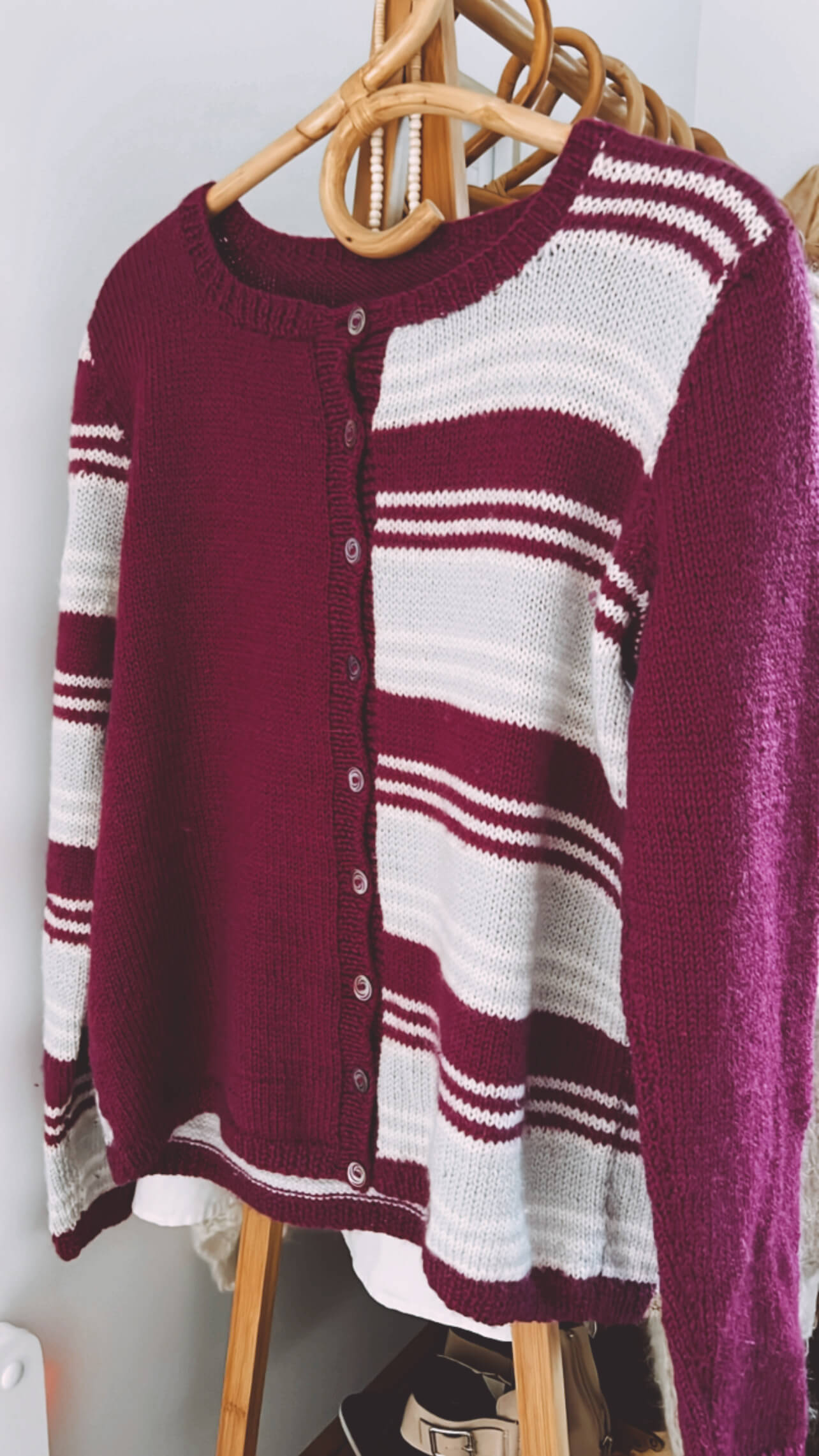 Fuschia Striped Woollen Cardi // Small