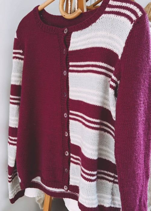 Fuschia Striped Woollen Cardi // Small