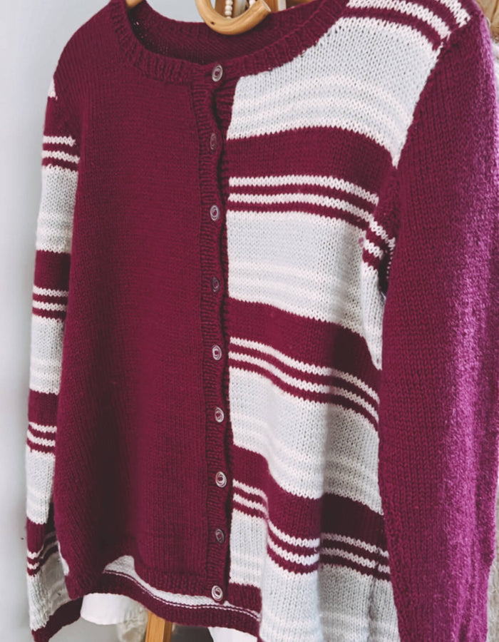 Fuschia Striped Woollen Cardi // Small