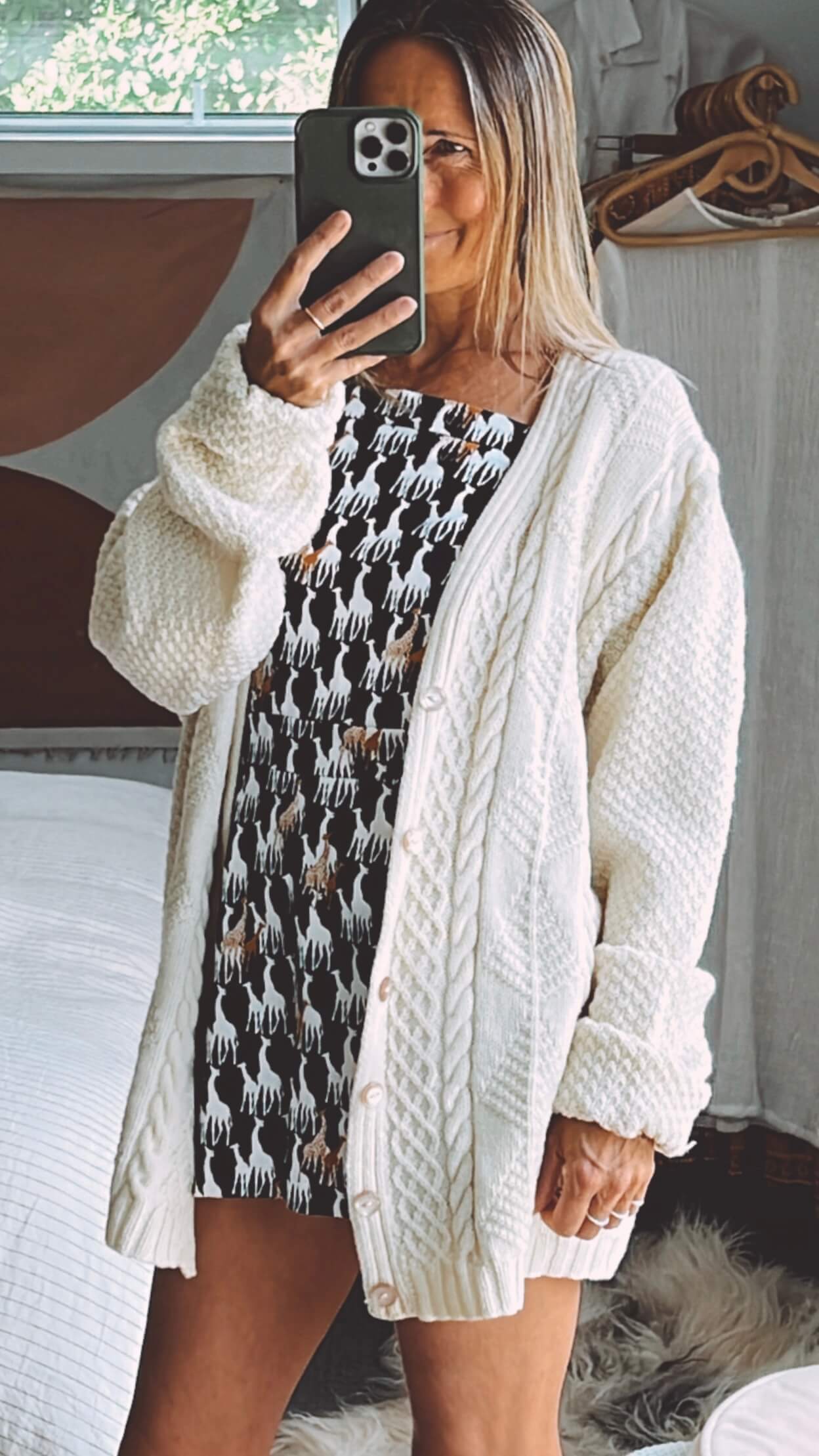 Cream Oversized Hand-Knitted Woollen Arran Cardi // Free Size