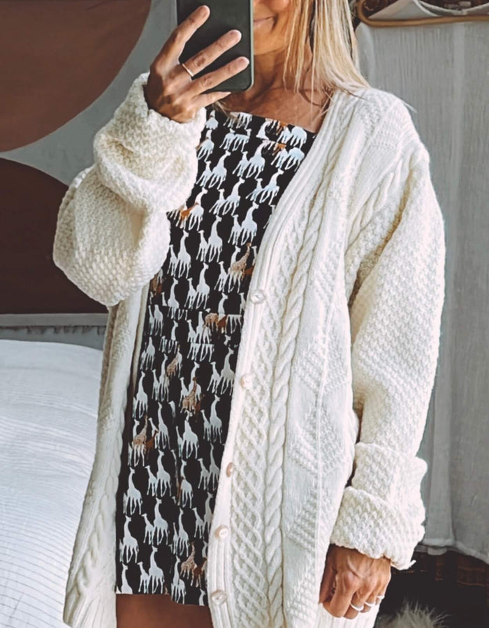 Cream Oversized Hand-Knitted Woollen Arran Cardi // Free Size