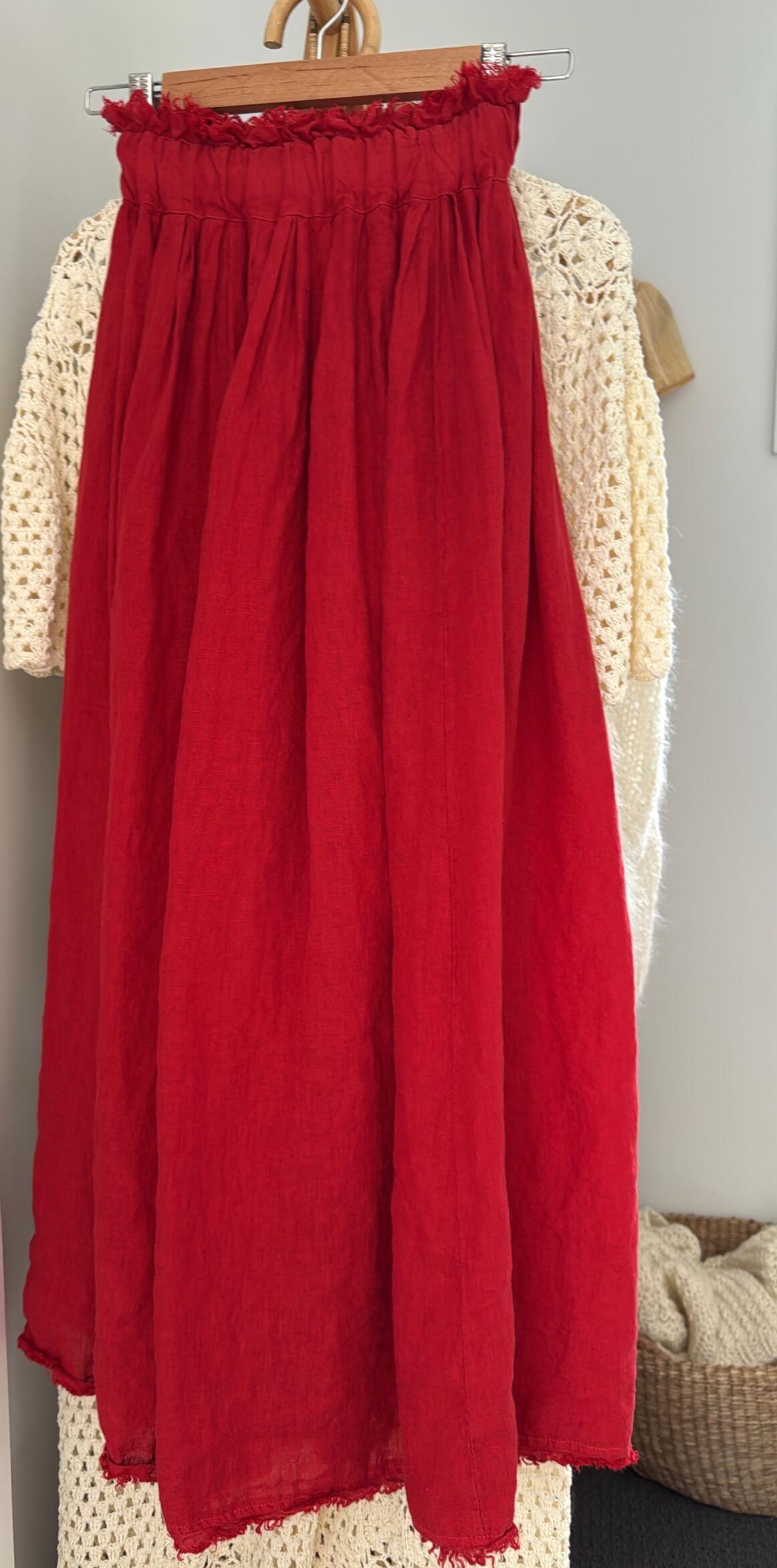 FERRARI RED Linen Maxi Skirt // Small