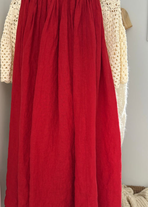 FERRARI RED Linen Maxi Skirt // Small