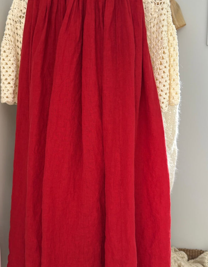 FERRARI RED Linen Maxi Skirt // Small