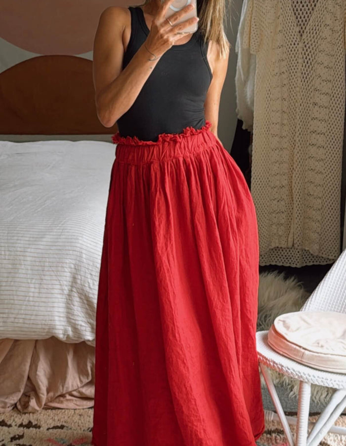 FERRARI RED Linen Maxi Skirt // Small