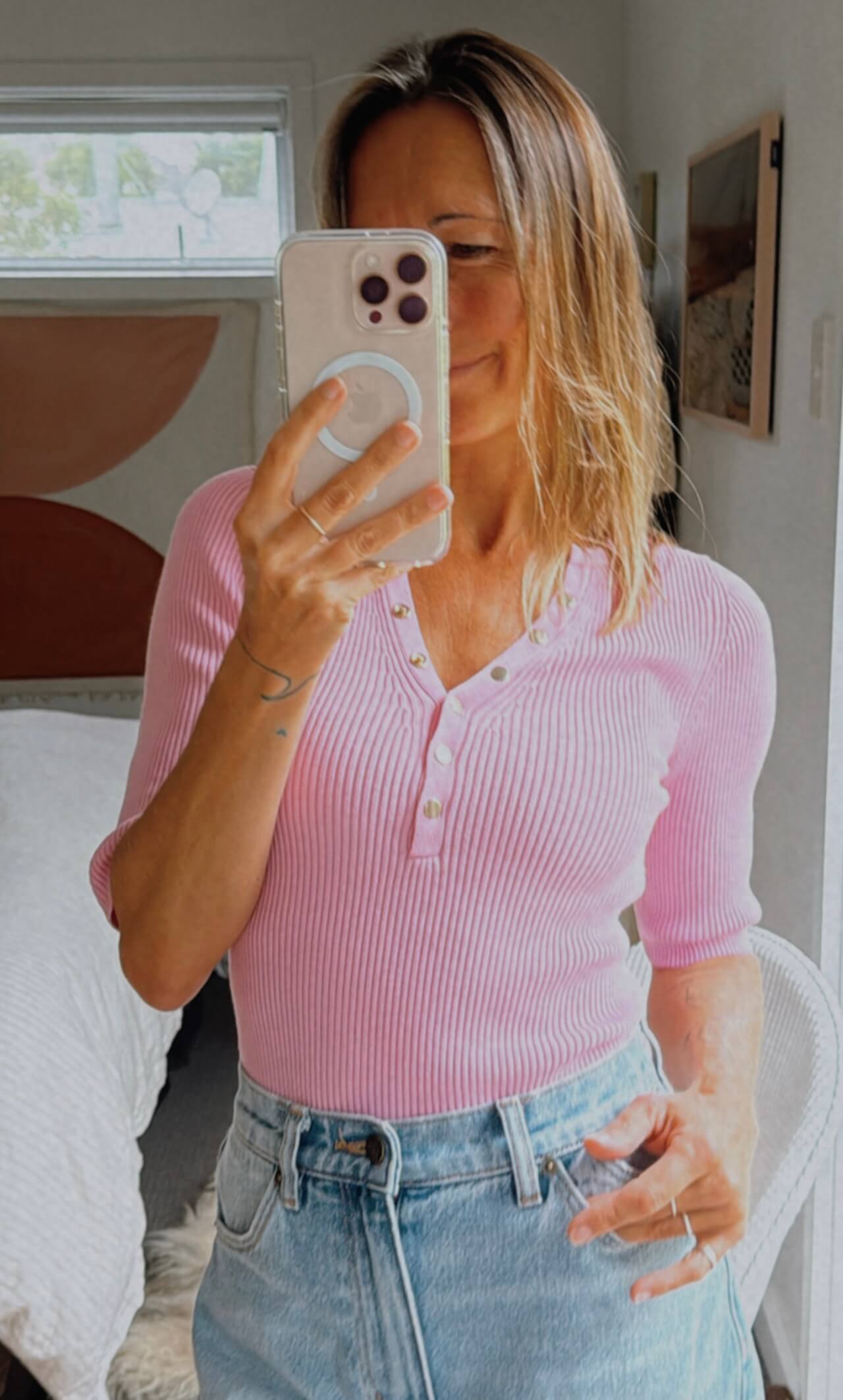 DECJUBA // Pink Ribbed Tee // Small