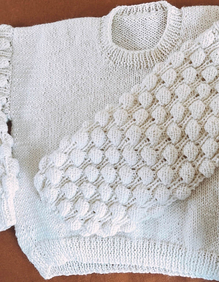 Tiny Hearts Bobble Sleeve Crew // Cream Wool