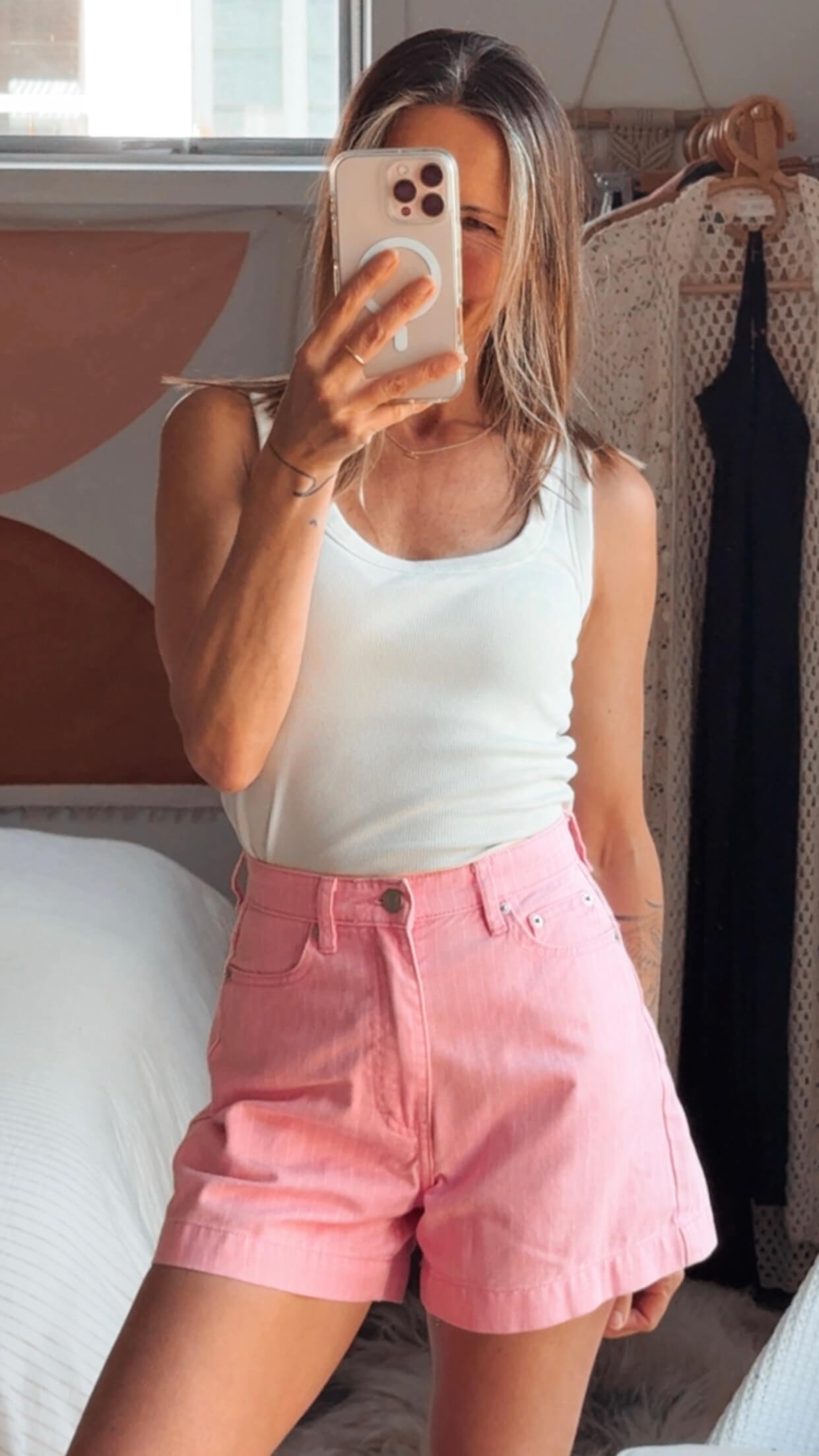 GLASSONS // High Waist Pink Pinstriped Short // Size 6