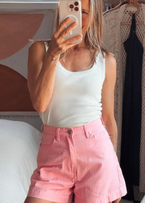 GLASSONS // High Waist Pink Pinstriped Short // Size 6