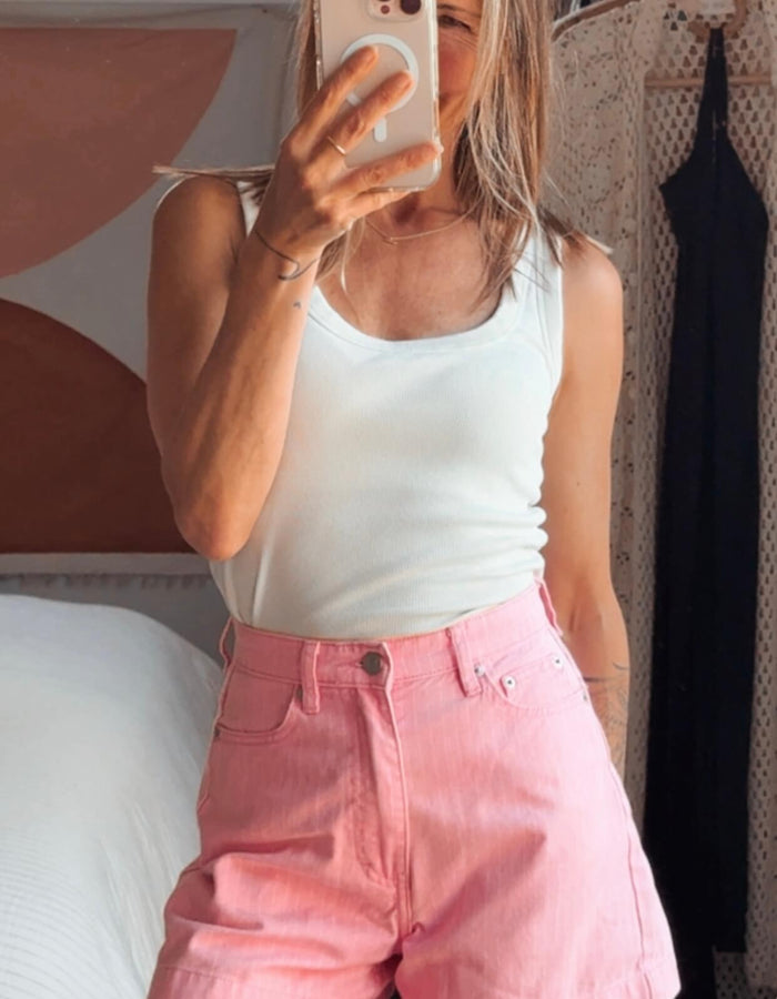 GLASSONS // High Waist Pink Pinstriped Short // Size 6
