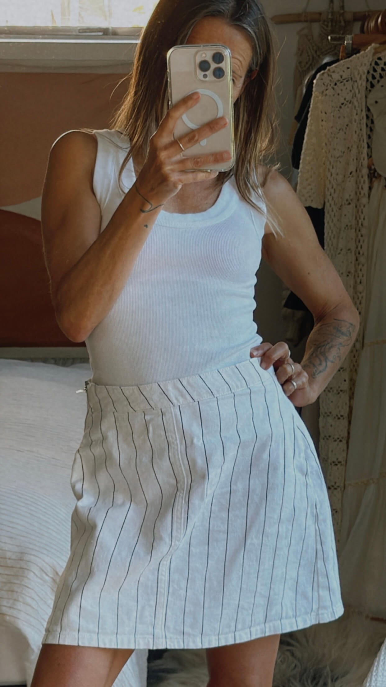 COTTON ON // A-line Mini Skirt // Black/White Pinstripe // Size 8