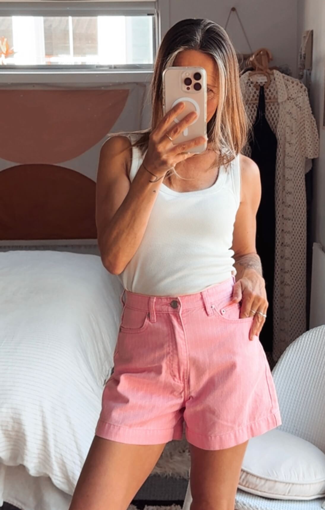 GLASSONS // High Waist Pink Pinstriped Short // Size 6