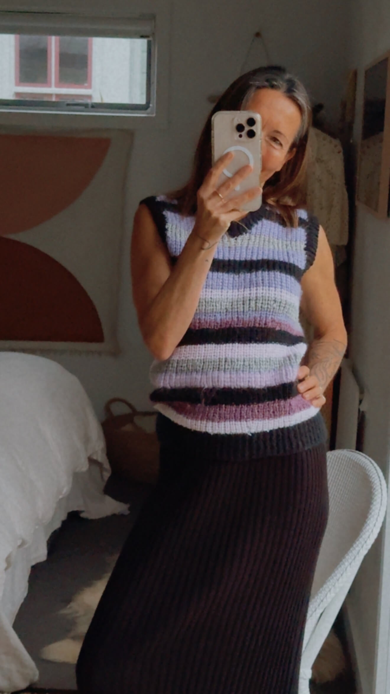 HAND-KNITTED VEST // Pure Wool // Striped // Small