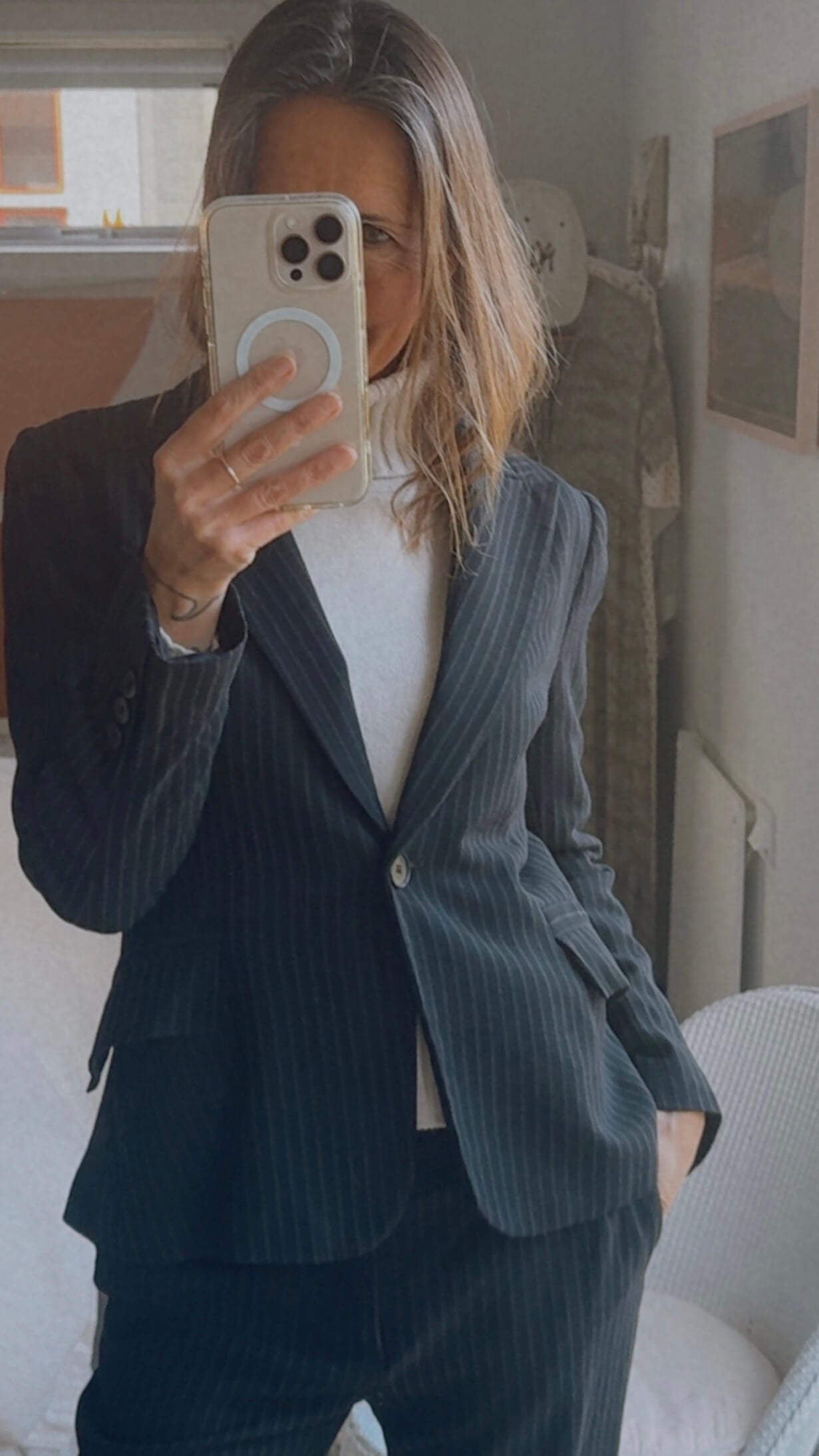 ZARA WOMAN // Navy Pinstriped Suit // Small
