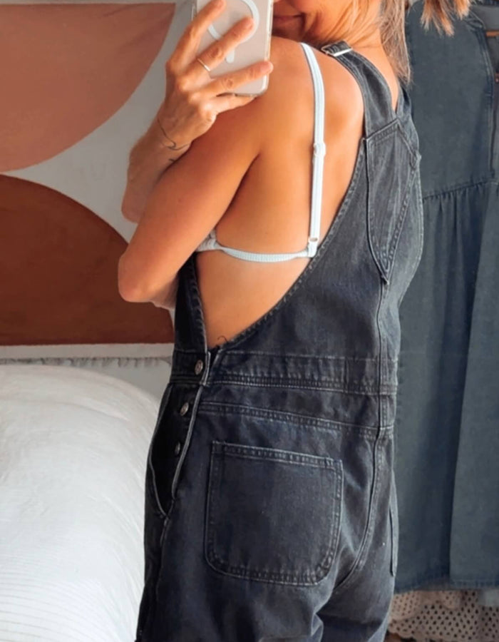 URBAN JEANS CO. // Denim Dungaree Shorts // Black // Size 8