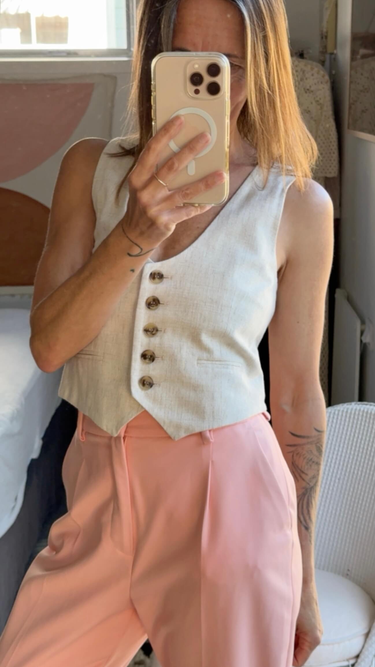 GLASSONS // Oatmeal Linen Vest // Size 6