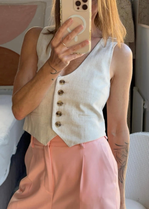GLASSONS // Oatmeal Linen Vest // Size 6