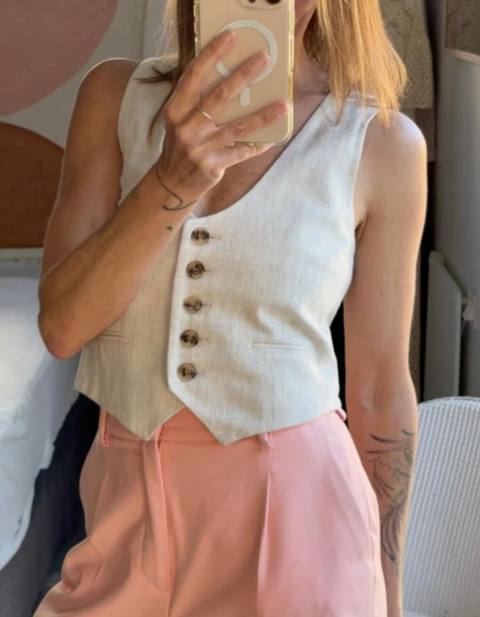 GLASSONS // Oatmeal Linen Vest // Size 6