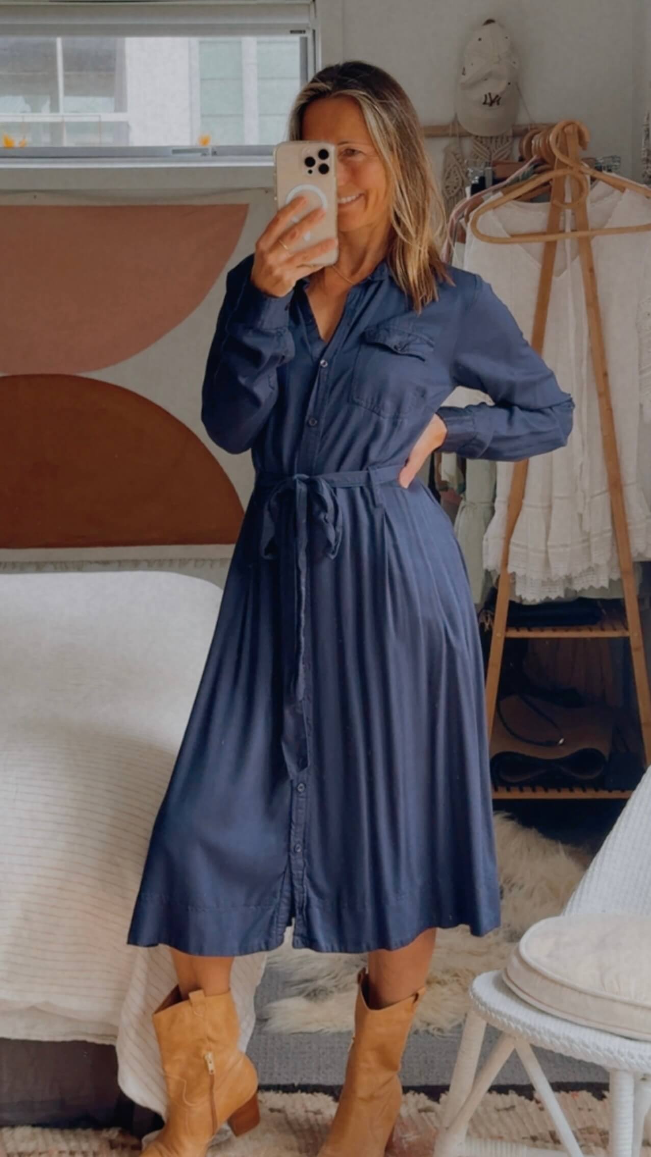 HEINE // Navy Midi Shirt Dress // M/L