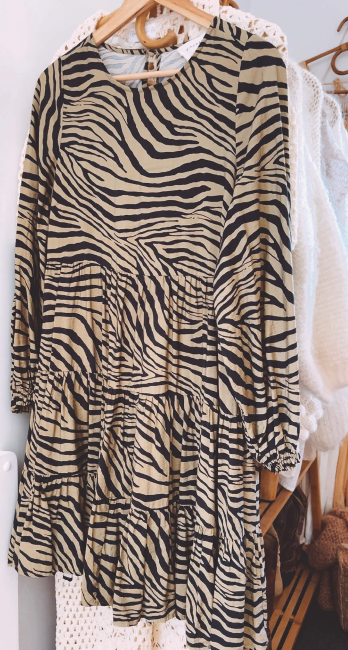 Khaki Zebra Print Dress by Mineral // Small