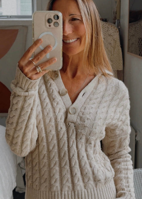 SEED HERITAGE // Oatmeal Cable Knit // Cotton/Merino blend // XXS