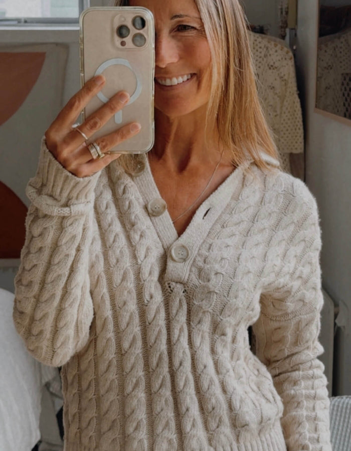 SEED HERITAGE // Oatmeal Cable Knit // Cotton/Merino blend // XXS