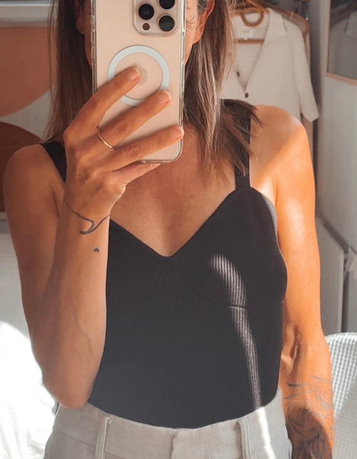 WITCHERY // Ribbed Knit Bustier Top // Black // Small