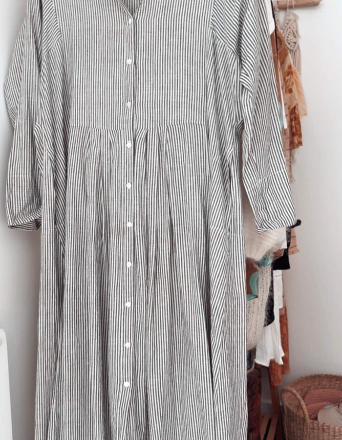 SOHAM DAVE // Grey Pinstripe Dress // S/M