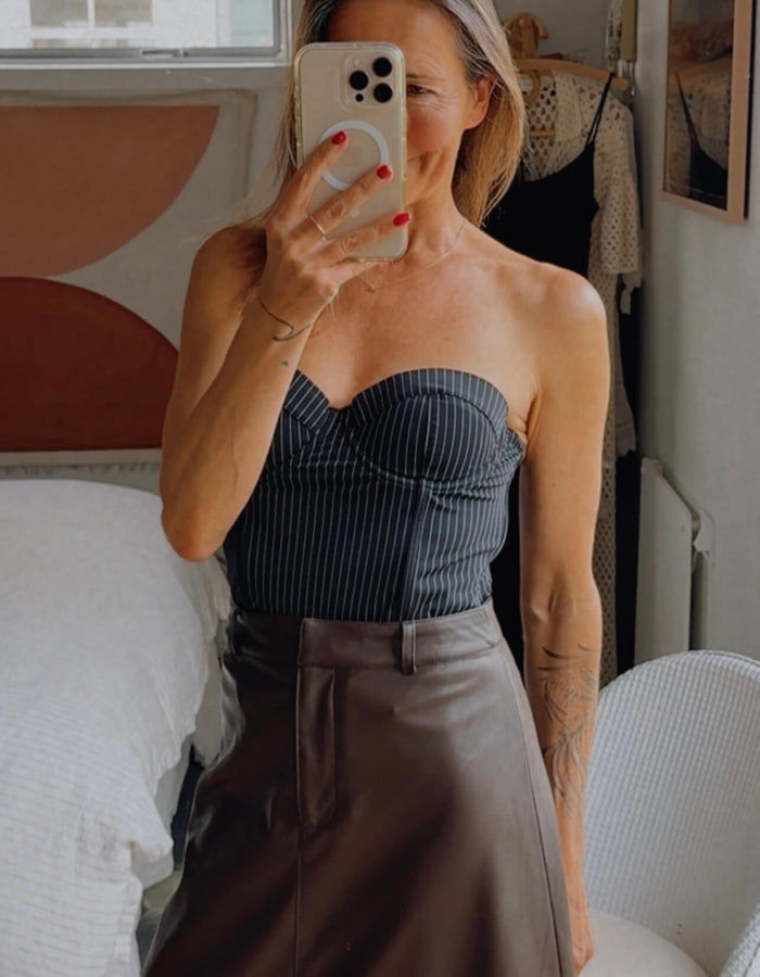 GLASSONS // Pinstriped Corset // Navy // Size 10
