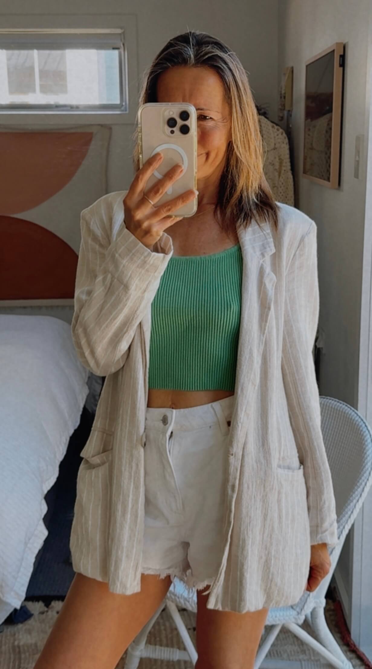 NO LABEL // Striped Linen Blazer // Medium