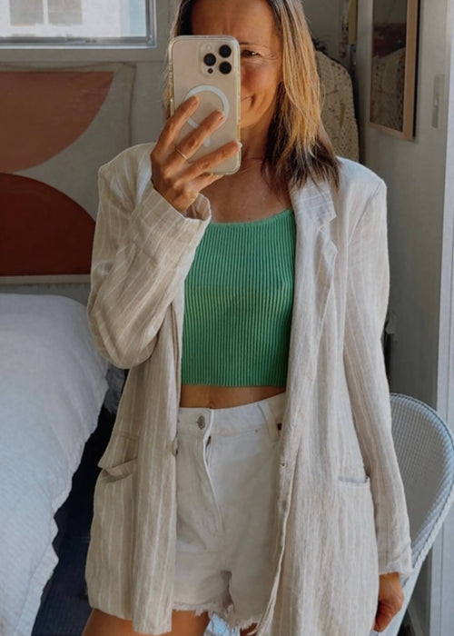 NO LABEL // Striped Linen Blazer // Medium