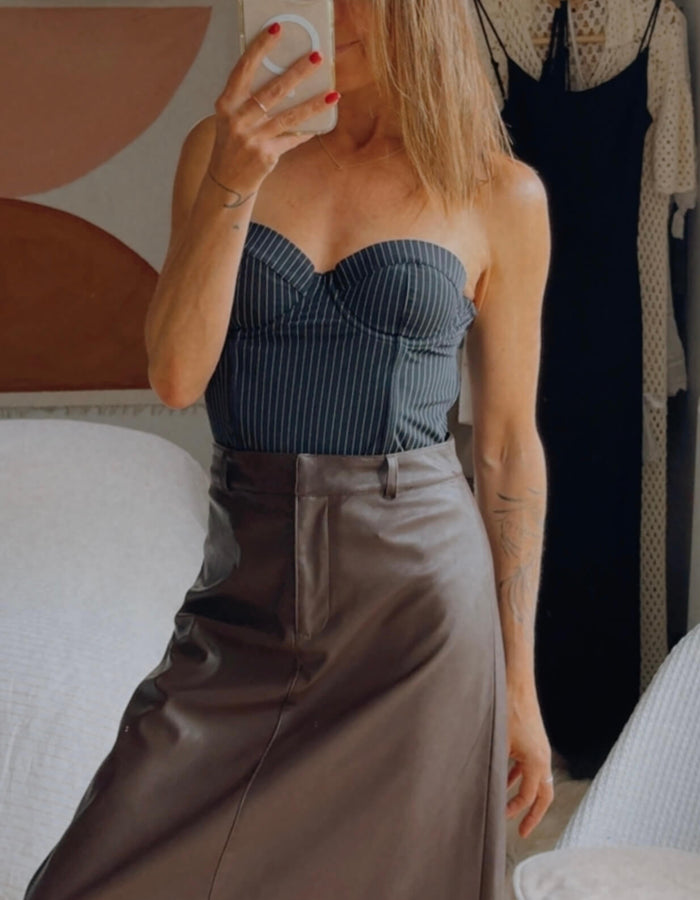 GLASSONS // Pinstriped Corset // Navy // Size 10
