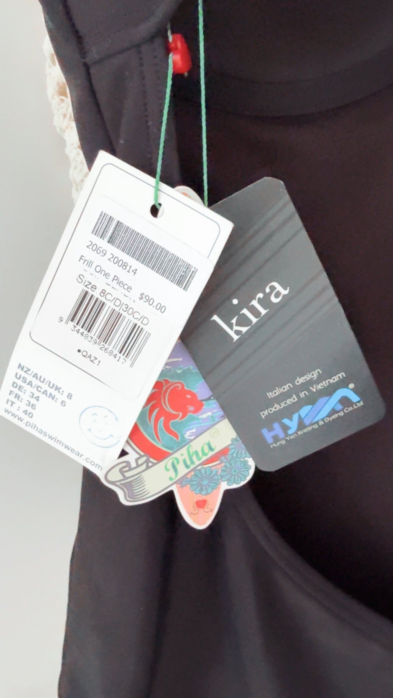 PIHA SWIMWEAR // Frill One Piece Swimsuit // Black // Size 8