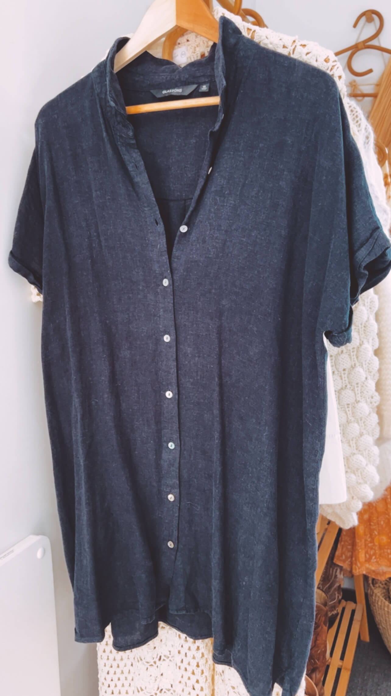 Navy Linen Shirt Dress // Medium