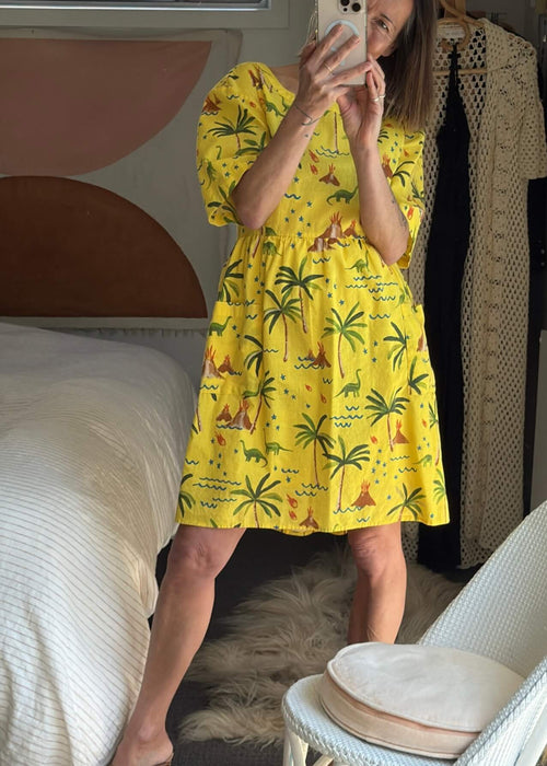 DANGERFIELD // Palm Desert Print Dress // Yellow // Size 14