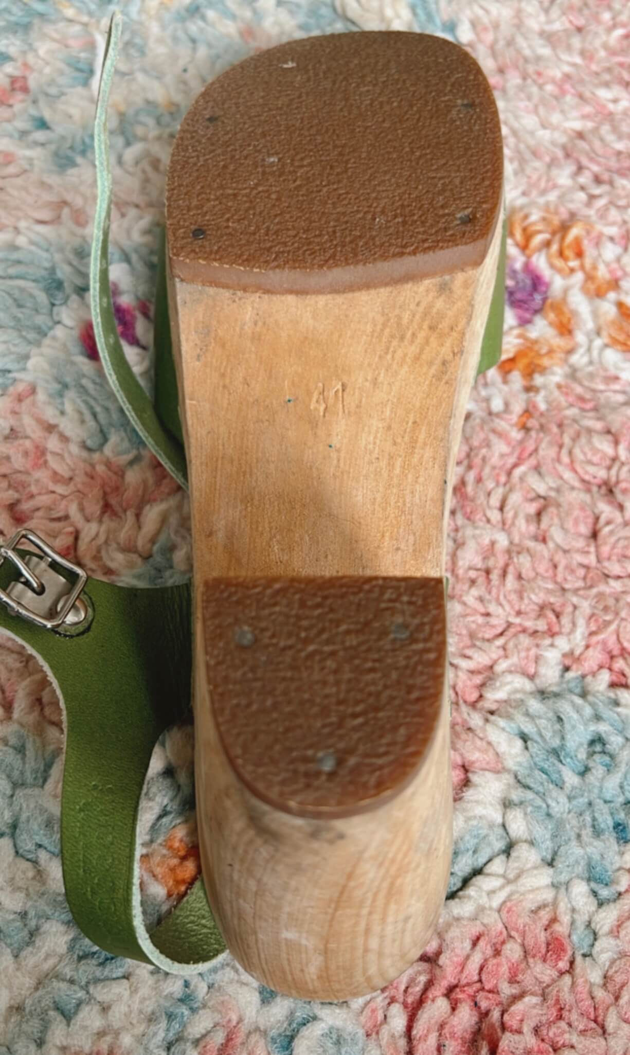 Swedish Hasbeens // Toffel Green Wooden-Heeled Clogs // EUR 41