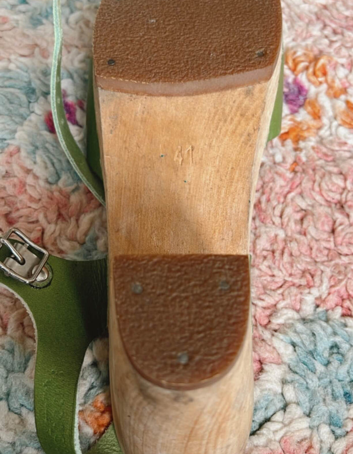 Swedish Hasbeens // Toffel Green Wooden-Heeled Clogs // EUR 41