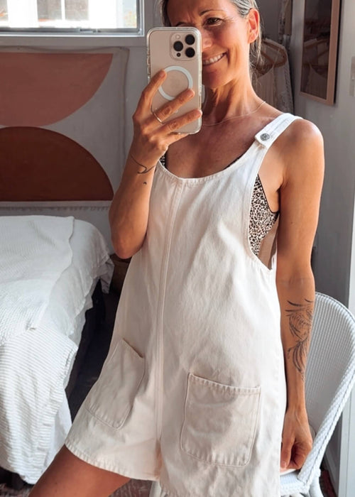 MONKi // Denim Pinafore Romper // Fresh Baby Pink // XS/S