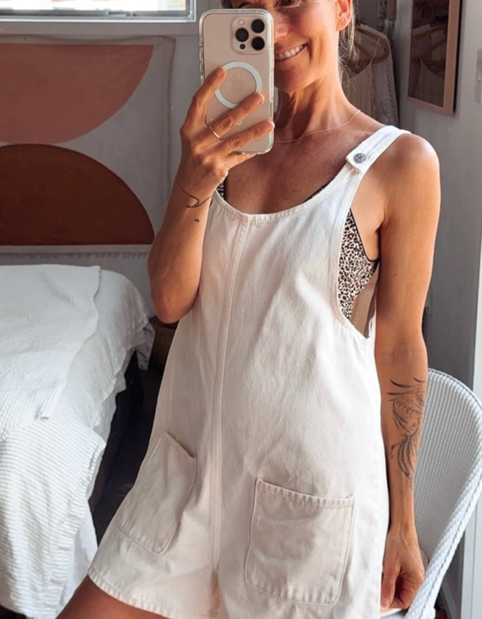 MONKi // Denim Pinafore Romper // Fresh Baby Pink // XS/S