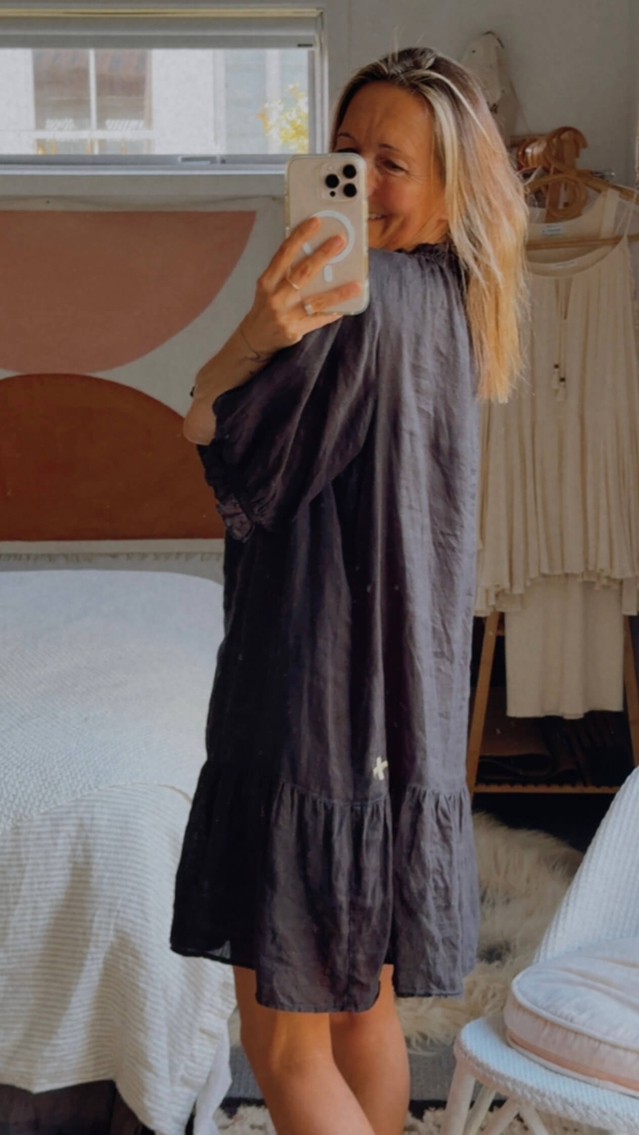 STELLA + GEMMA // Linen Shift Dress // Black // Size 14