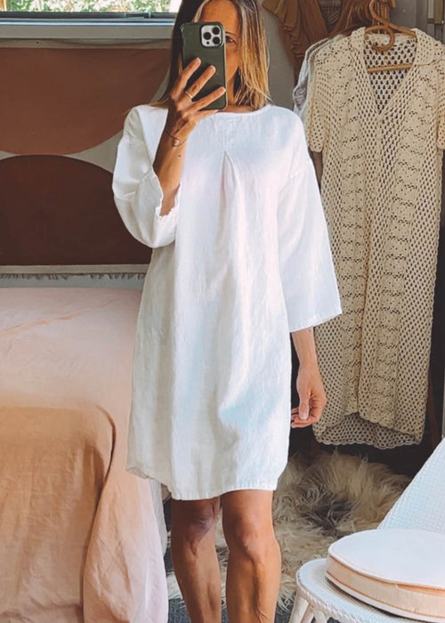 White Linen Shift Dress // Small