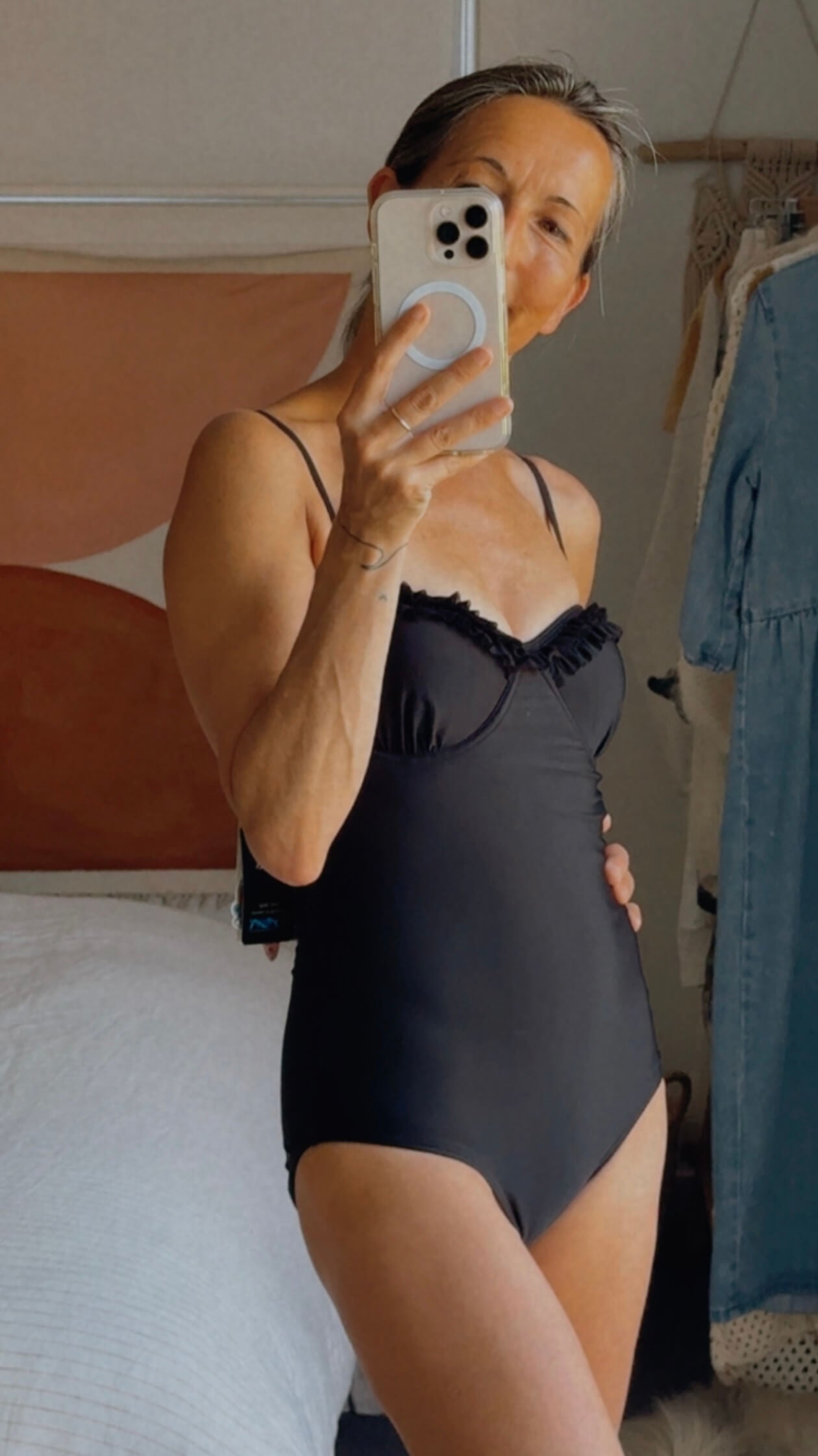 PIHA SWIMWEAR // Frill One Piece Swimsuit // Black // Size 8